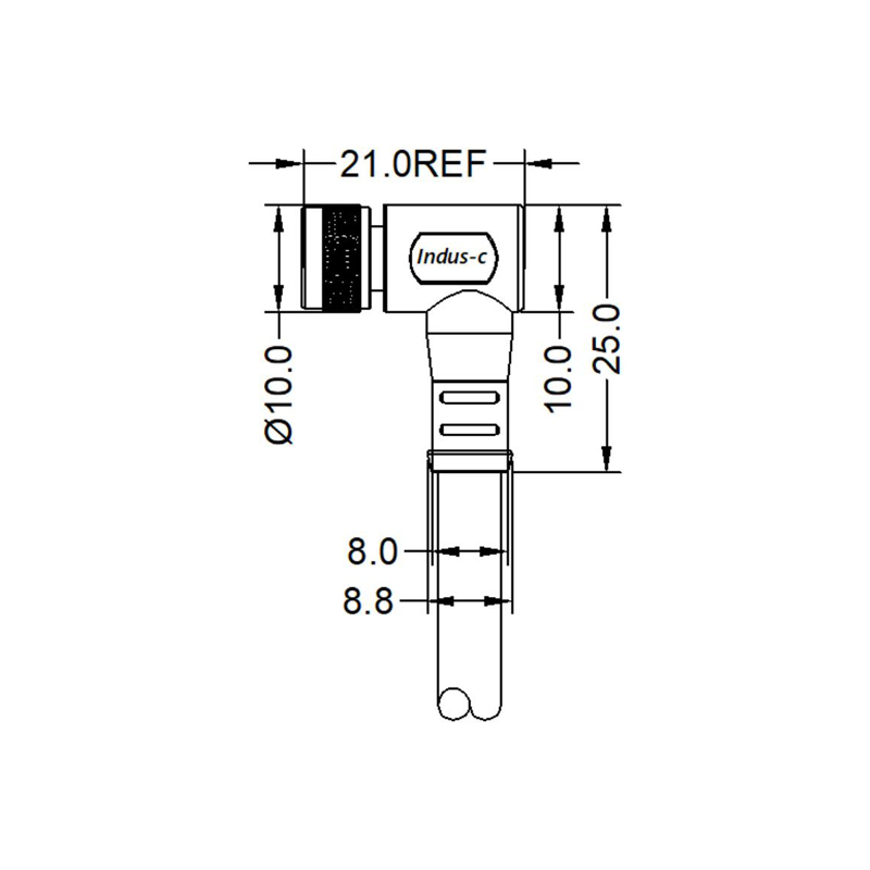 M8 3pins A code female right angle molded cable, unshielded, PVC, -10°C~+80°C, 24AWG 0.25mm²